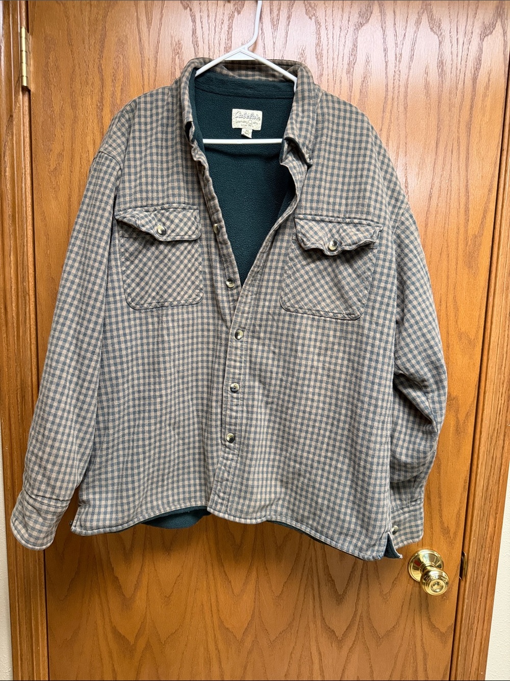 Cabela's Tan and Green Plaid Lightweight Shirt Jacket